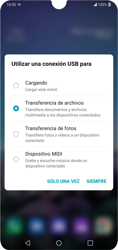 Pulsa Transferencia de archivos para activar la función.