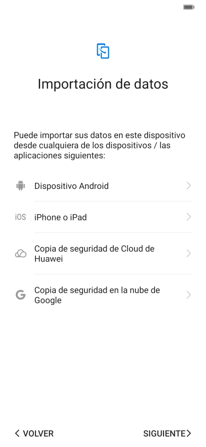 Puedes transferir el contenido de otro teléfono cuando activas tu teléfono por primera vez y cuando lo has restablecido. Cuando aparezca en la pantalla del teléfono esta imagen, ya está listo para la transmisión del contenido del otro teléfono.