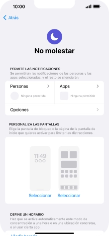 Pulsa Personas y sigue las indicaciones de la pantalla para seleccionar de qué contactos quieres recibir llamadas y notificaciones cuando No molestar está activado.