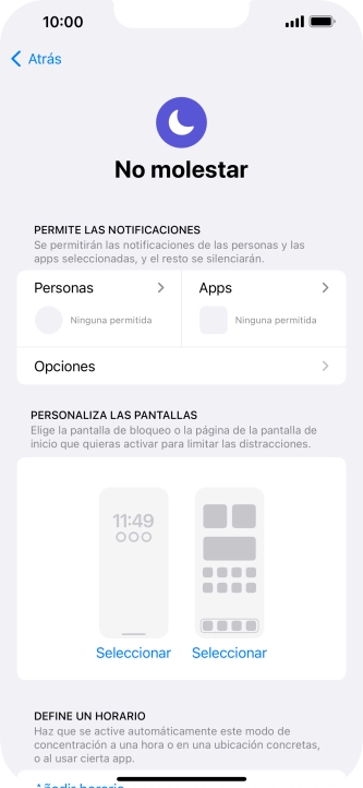 Pulsa Personas y sigue las indicaciones de la pantalla para seleccionar de qué contactos quieres recibir llamadas y notificaciones cuando No molestar está activado.