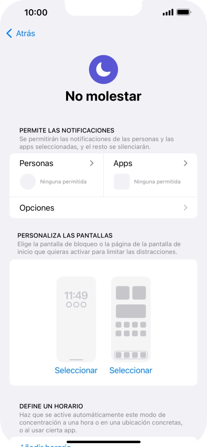 Pulsa Personas y sigue las indicaciones de la pantalla para seleccionar de qué contactos quieres recibir llamadas y notificaciones cuando No molestar está activado.