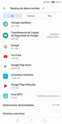 El consumo de datos por cada aplicación aparece bajo el nombre de la aplicación.