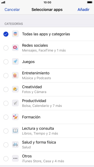 Selecciona las categorías deseadas.