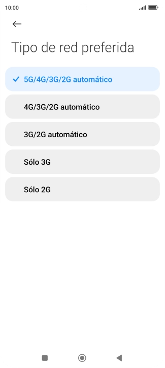 Pulsa el tipo de red deseado.