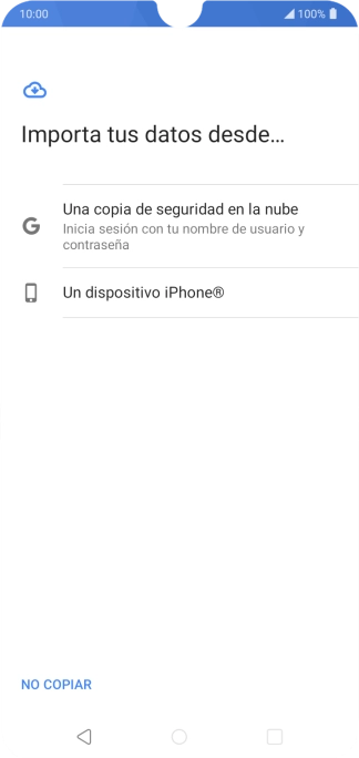 Pulsa la opción deseada y sigue las indicaciones de la pantalla para transferir contenido desde el otro teléfono y finalizar la activación de tu teléfono.