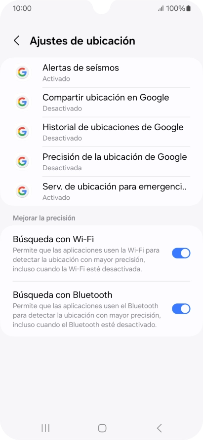 Pulsa Precisión de la ubicación de Google.