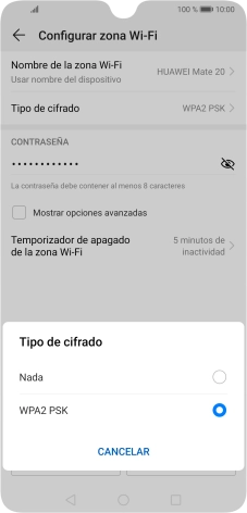 Pulsa WPA2 PSK para proteger la conexión wifi con una contraseña.