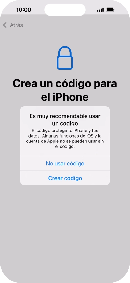 Si desactivas la función, pulsa No usar código.