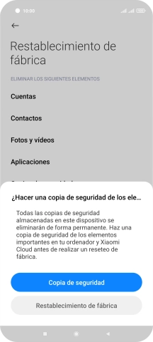 Pulsa Restablecimiento de fábrica.