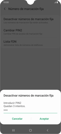 Introduce el código PIN2 y pulsa Aceptar.