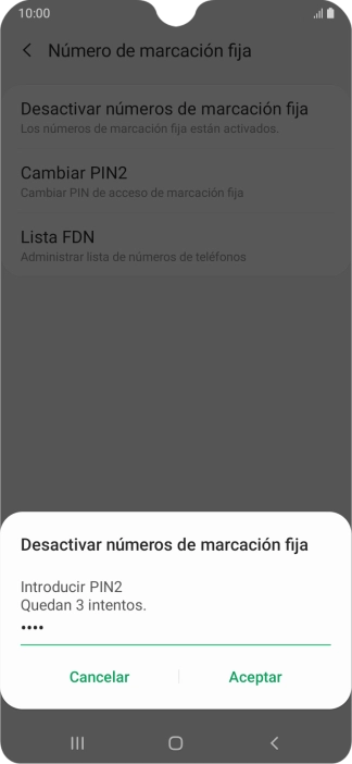 Introduce el código PIN2 y pulsa Aceptar.