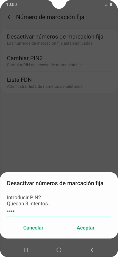Introduce el código PIN2 y pulsa Aceptar.