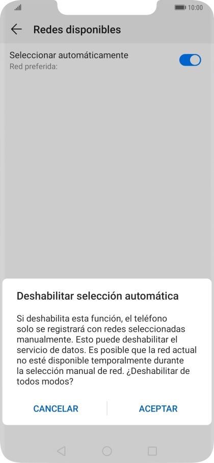 Pulsa ACEPTAR y espera mientras el teléfono está buscando redes.