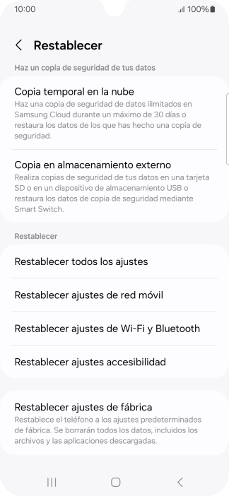 Pulsa Restablecer ajustes de fábrica.