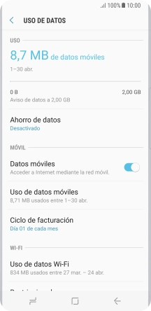 El consumo total de datos se visualiza ahora en la pantalla.
