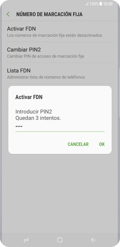 Introduce el código PIN2 y pulsa OK.