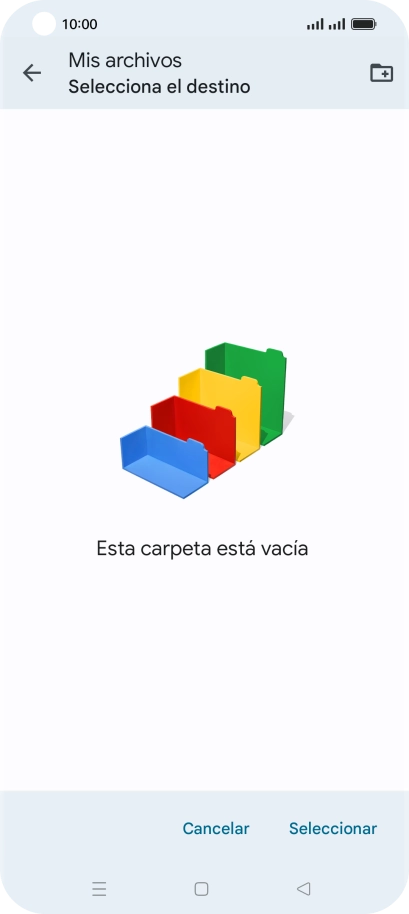 Si deseas crear una nueva carpeta, pulsa el icono de nueva carpeta y sigue las indicaciones de la pantalla para crearla.