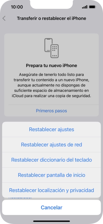 Pulsa Restablecer ajustes.