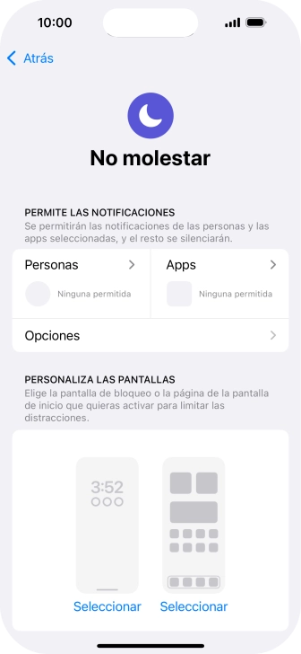 Pulsa Personas y sigue las indicaciones de la pantalla para seleccionar de qué contactos quieres recibir llamadas y notificaciones cuando No molestar está activado.