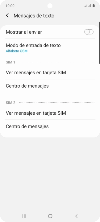 Pulsa Centro de mensajes bajo la tarjeta SIM deseada.