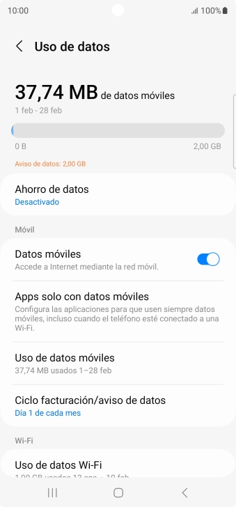 El consumo total de datos se visualiza ahora en la pantalla.