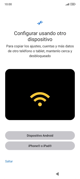 Puedes transferir el contenido de otro teléfono cuando activas tu teléfono por primera vez y cuando lo has restablecido. Cuando aparezca en la pantalla del teléfono esta imagen, ya está listo para la transmisión del contenido del otro teléfono.