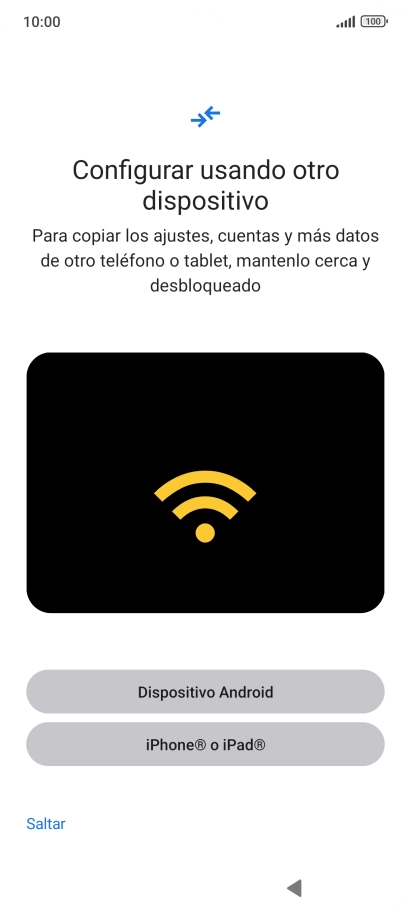 Puedes transferir el contenido de otro teléfono cuando activas tu teléfono por primera vez y cuando lo has restablecido. Cuando aparezca en la pantalla del teléfono esta imagen, ya está listo para la transmisión del contenido del otro teléfono.