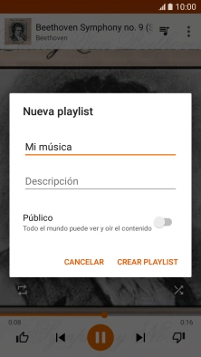 Introduce el nombre deseado de la lista de reproducción y pulsa CREAR PLAYLIST.