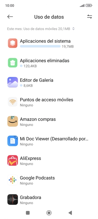 El consumo total de datos del período seleccionado aparece ahora en la pantalla.