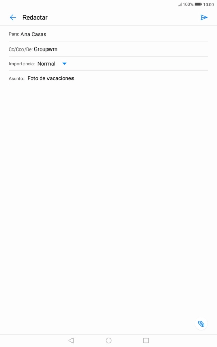 Pulsa en el campo de escritura  y escribe el texto del correo electrónico.