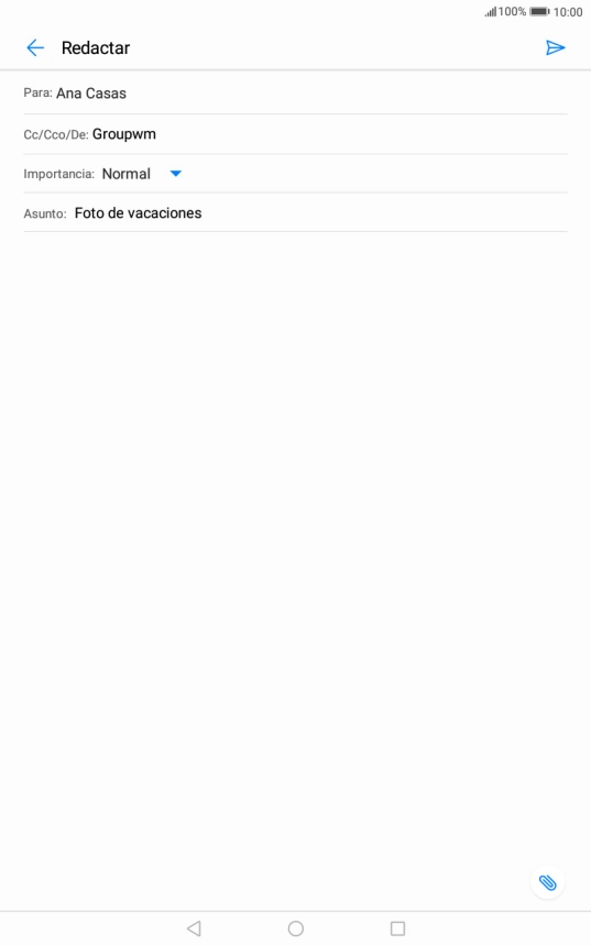 Pulsa en el campo de escritura  y escribe el texto del correo electrónico.