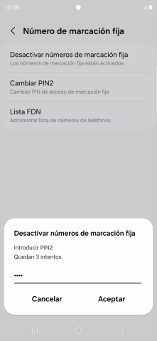 Introduce el código PIN2 y pulsa Aceptar.