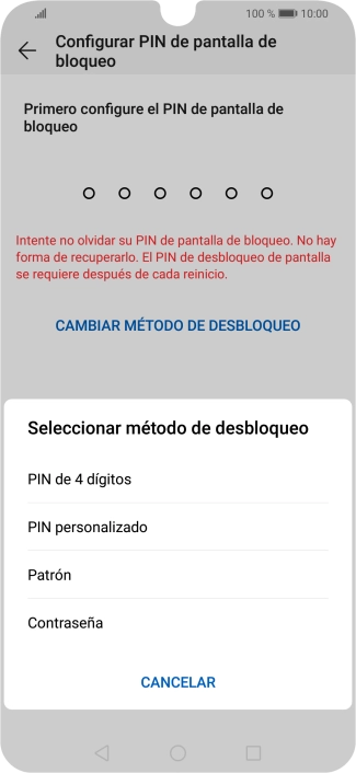 Pulsa el código de seguridad deseado y sigue las indicaciones de la pantalla para crear un código de seguridad del teléfono adicional.