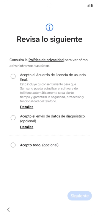 Pulsa en el campo junto a los ajustes deseados para seleccionarlos.