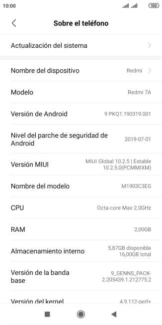 Pulsa Actualización del sistema. Si hay una versión de software nueva disponible, aparecerá ahora en la pantalla. Sigue las indicaciones de la pantalla para actualizar el software del teléfono.