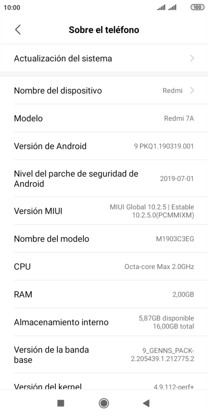 Pulsa Actualización del sistema. Si hay una versión de software nueva disponible, aparecerá ahora en la pantalla. Sigue las indicaciones de la pantalla para actualizar el software del teléfono.
