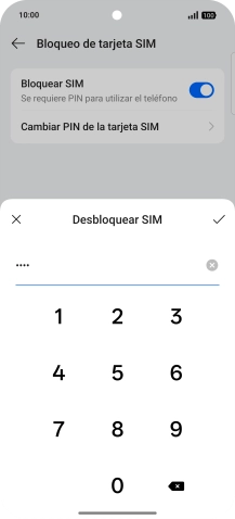 Introduce el código PIN y pulsa el icono de aceptar.