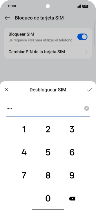 Introduce el código PIN y pulsa el icono de aceptar.