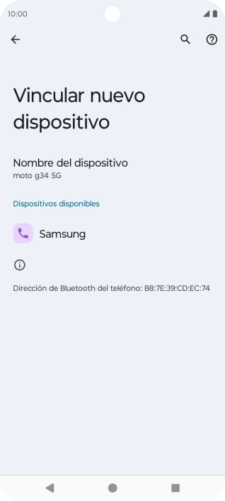Pulsa el dispositivo Bluetooth deseado y sigue las indicaciones de la pantalla para vincular el dispositivo al teléfono.