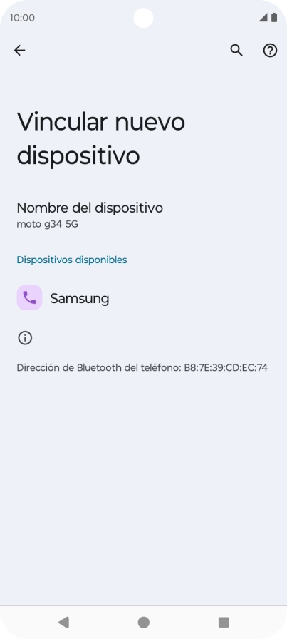Pulsa el dispositivo Bluetooth deseado y sigue las indicaciones de la pantalla para vincular el dispositivo al teléfono.