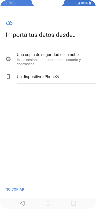 Pulsa la opción deseada y sigue las indicaciones de la pantalla para transferir contenido desde el otro teléfono y finalizar la activación de tu teléfono.