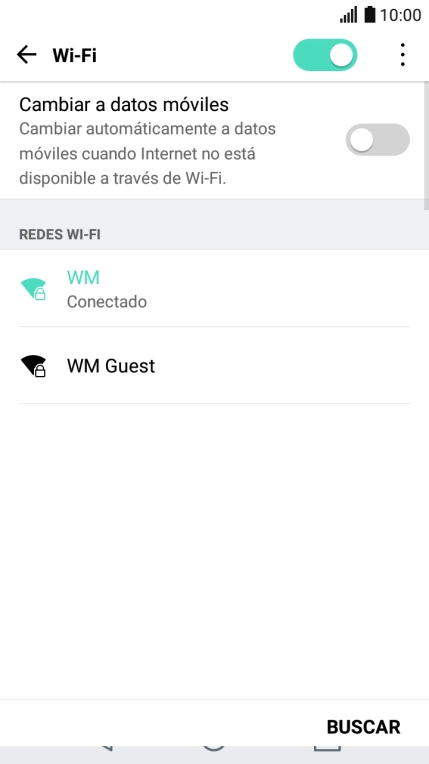 Pulsa Cambiar a datos móviles para activar o desactivar la función.