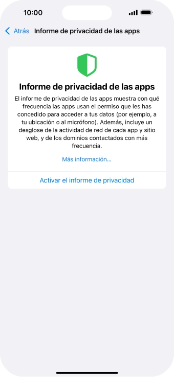 Pulsa Activar el informe de privacidad para activar la función.