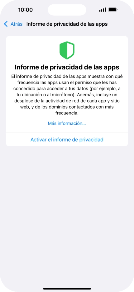 Pulsa Activar el informe de privacidad para activar la función.