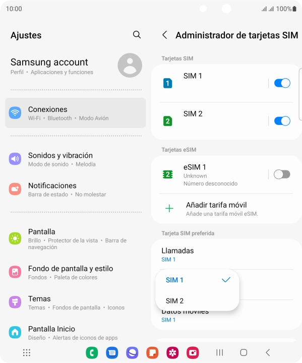 Pulsa la tarjeta SIM deseada.
