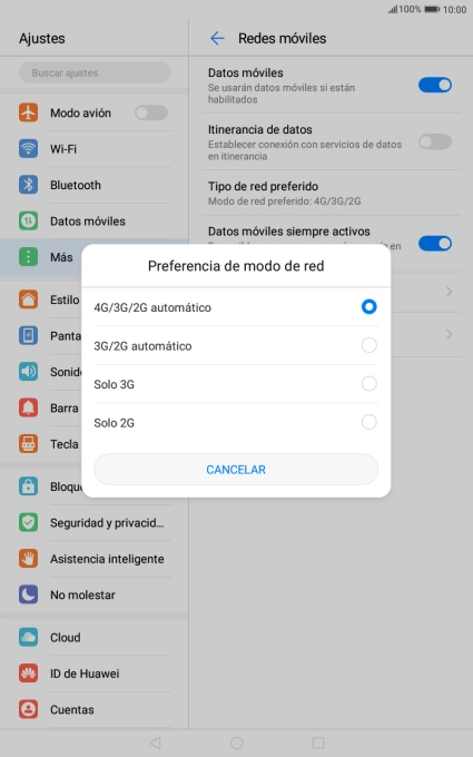Pulsa el tipo de red deseado.