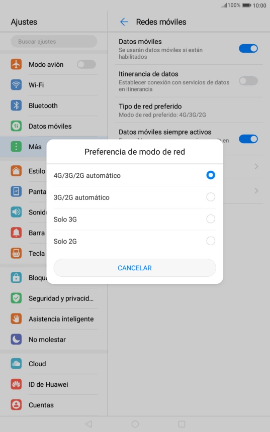 Pulsa el tipo de red deseado.
