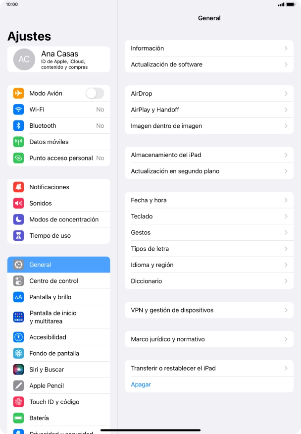 Pulsa Actualización de software. Si hay una versión de software nueva disponible, aparecerá ahora en la pantalla. Sigue las indicaciones de la pantalla para actualizar el software de la tablet