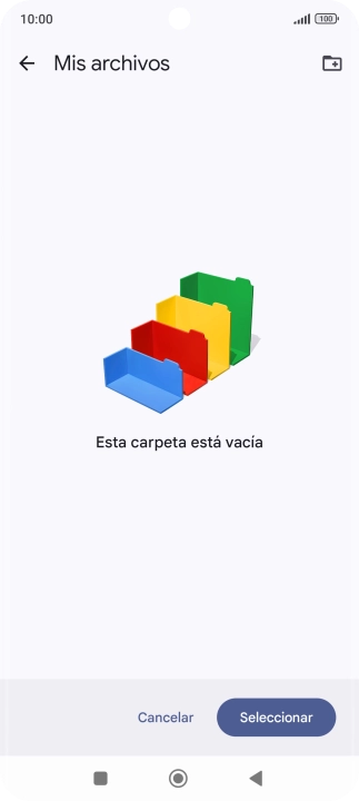 Si deseas crear una nueva carpeta, pulsa el icono de nueva carpeta y sigue las indicaciones de la pantalla para crearla.