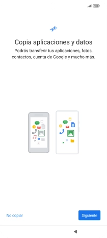 Puedes transferir el contenido de otro teléfono cuando activas tu teléfono por primera vez y cuando lo has restablecido. Cuando aparezca en la pantalla del teléfono esta imagen, ya está listo para la transmisión del contenido del otro teléfono.